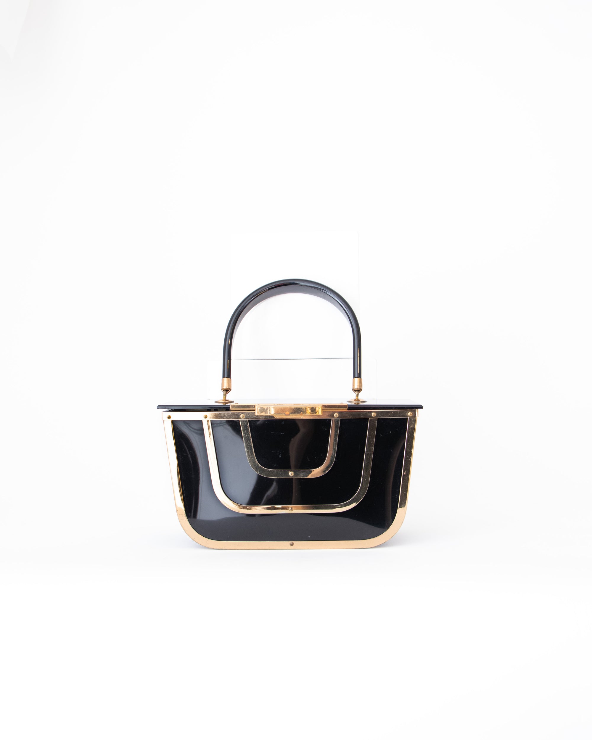 50s Black Lucite Bag with Brass Details