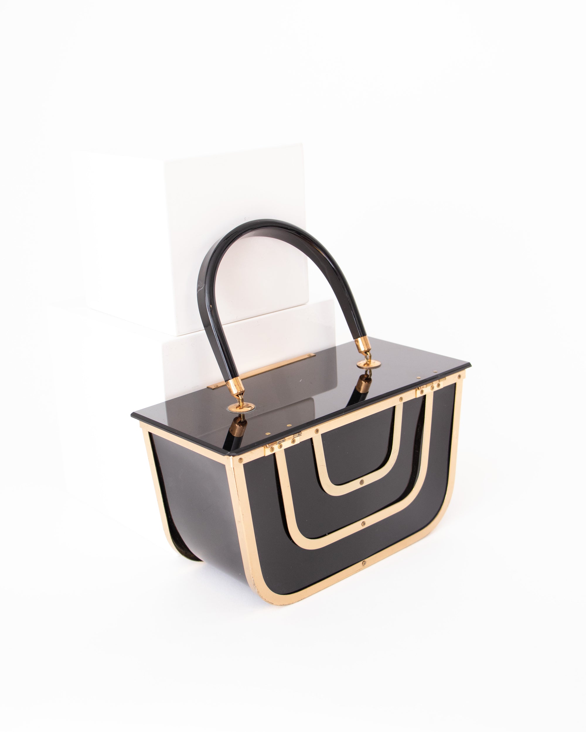 50s Black Lucite Bag with Brass Details