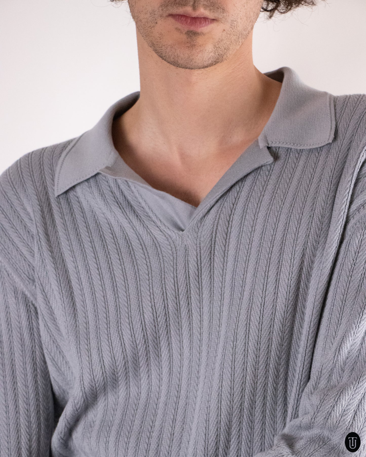 00's Brioni Ribbed Knit Cotton Polo Sweater M