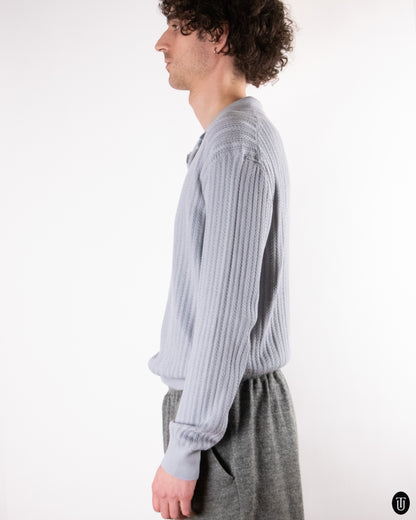 00's Brioni Ribbed Knit Cotton Polo Sweater M