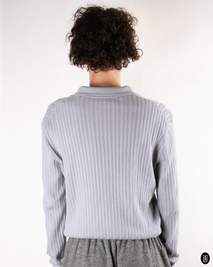 00's Brioni Ribbed Knit Cotton Polo Sweater M
