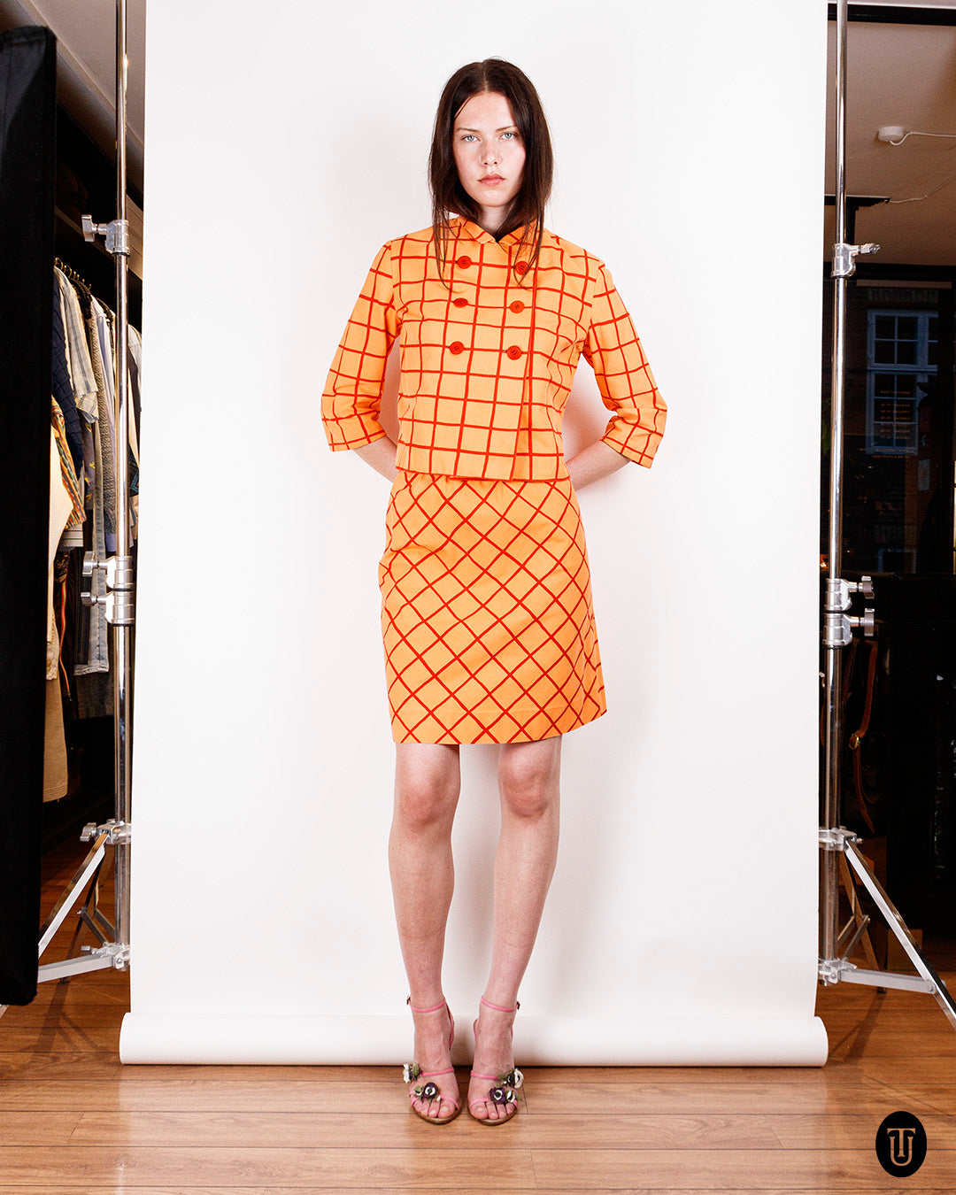 1960s Marimekko Orange Skirt Suit S