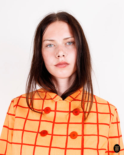 1960s Marimekko Orange Checkered Skirt Suit S