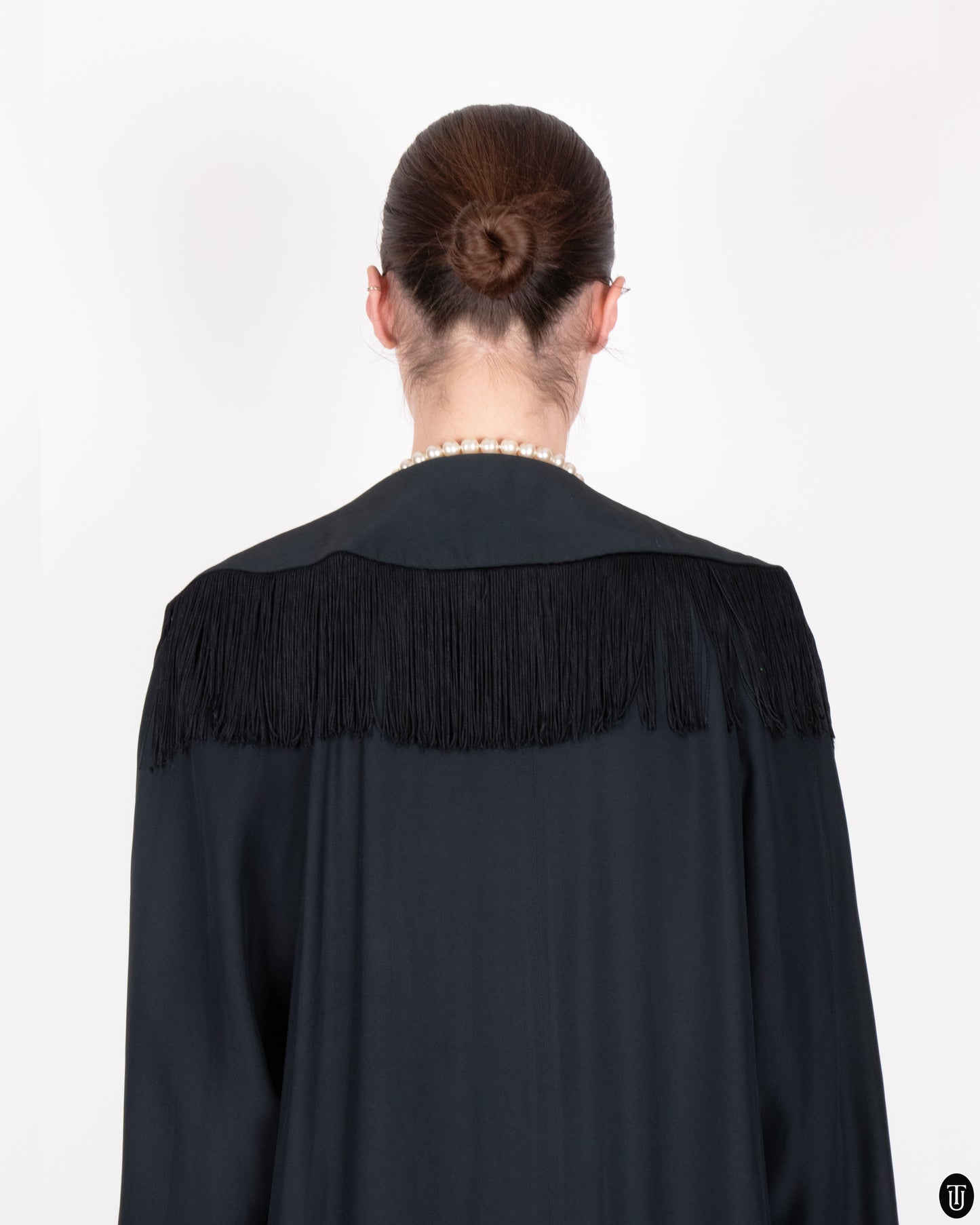 SS89 Moschino Couture Black Fringe Wrap Coat L
