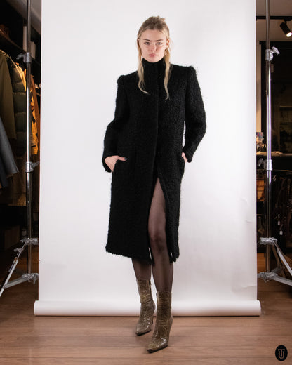 90's Italian Black Wool-blend Coat S