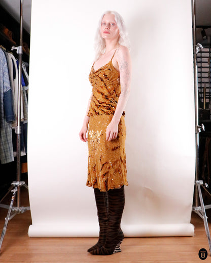 00's Angie Tiger Print Silk Two Piece Set S