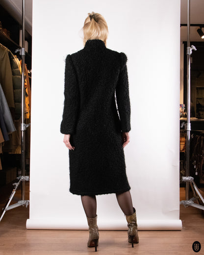 90's Italian Black Wool-blend Coat S