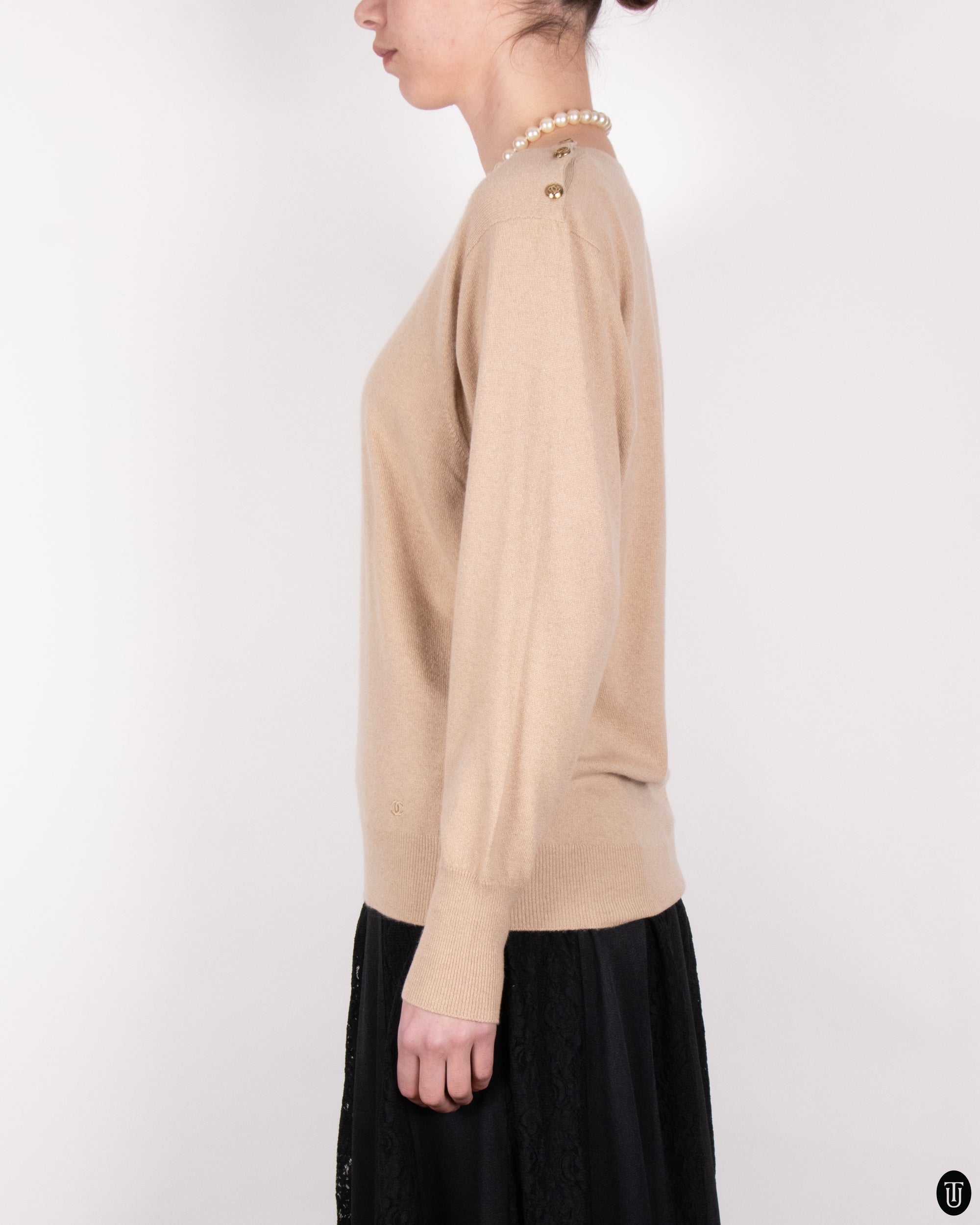 80s Chanel Cashmere Beige Sweater S