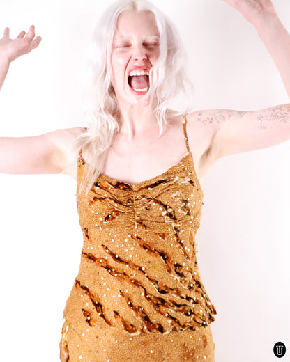 00's Angie Tiger Print Silk Two Piece Set S