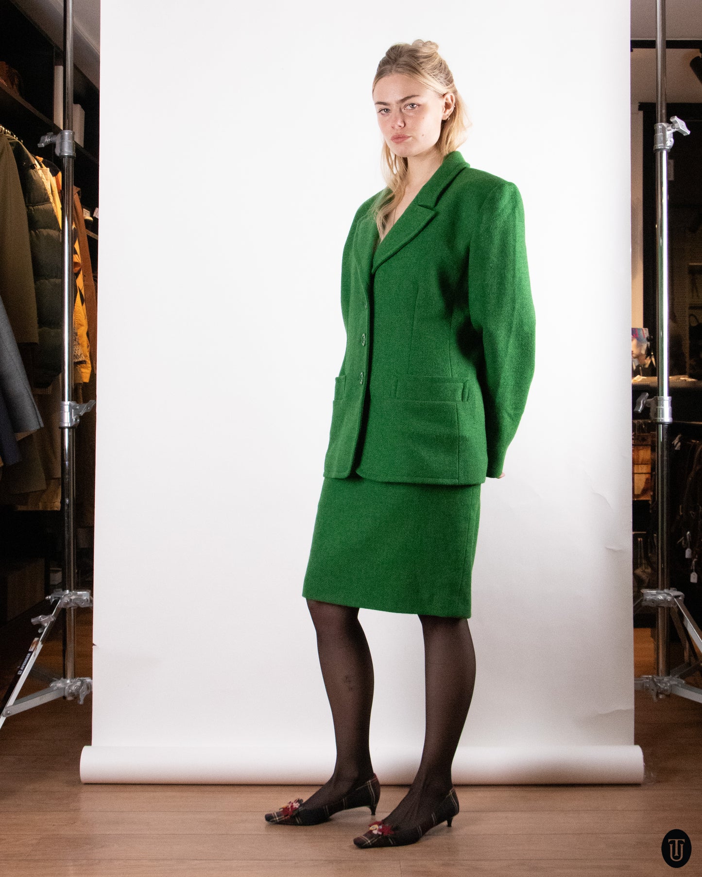 80's Yves Saint Laurent Forest Green Wool Suit L