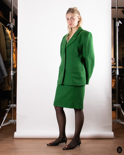80's Yves Saint Laurent Forest Green Wool Suit L