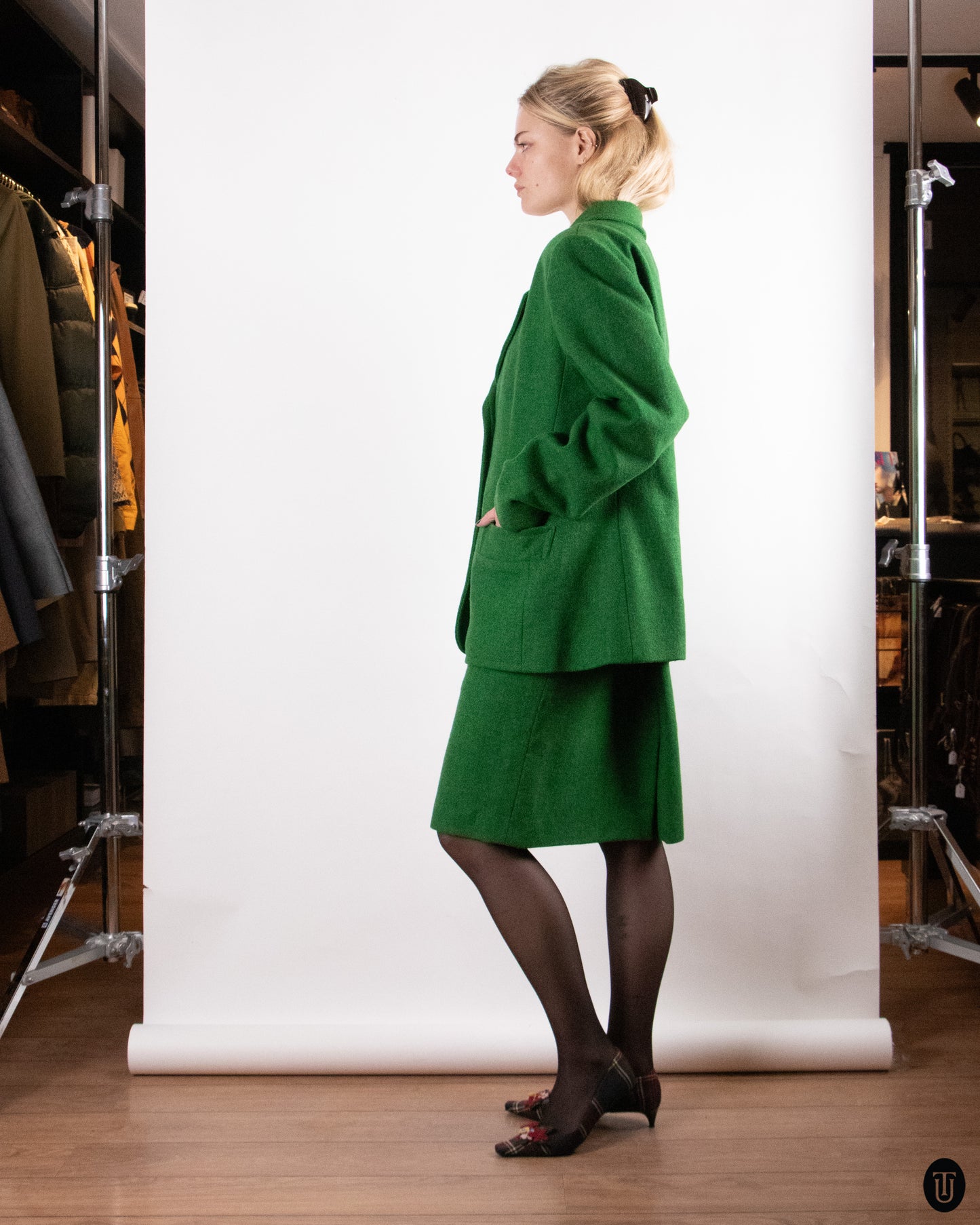 80's Yves Saint Laurent Forest Green Wool Suit L