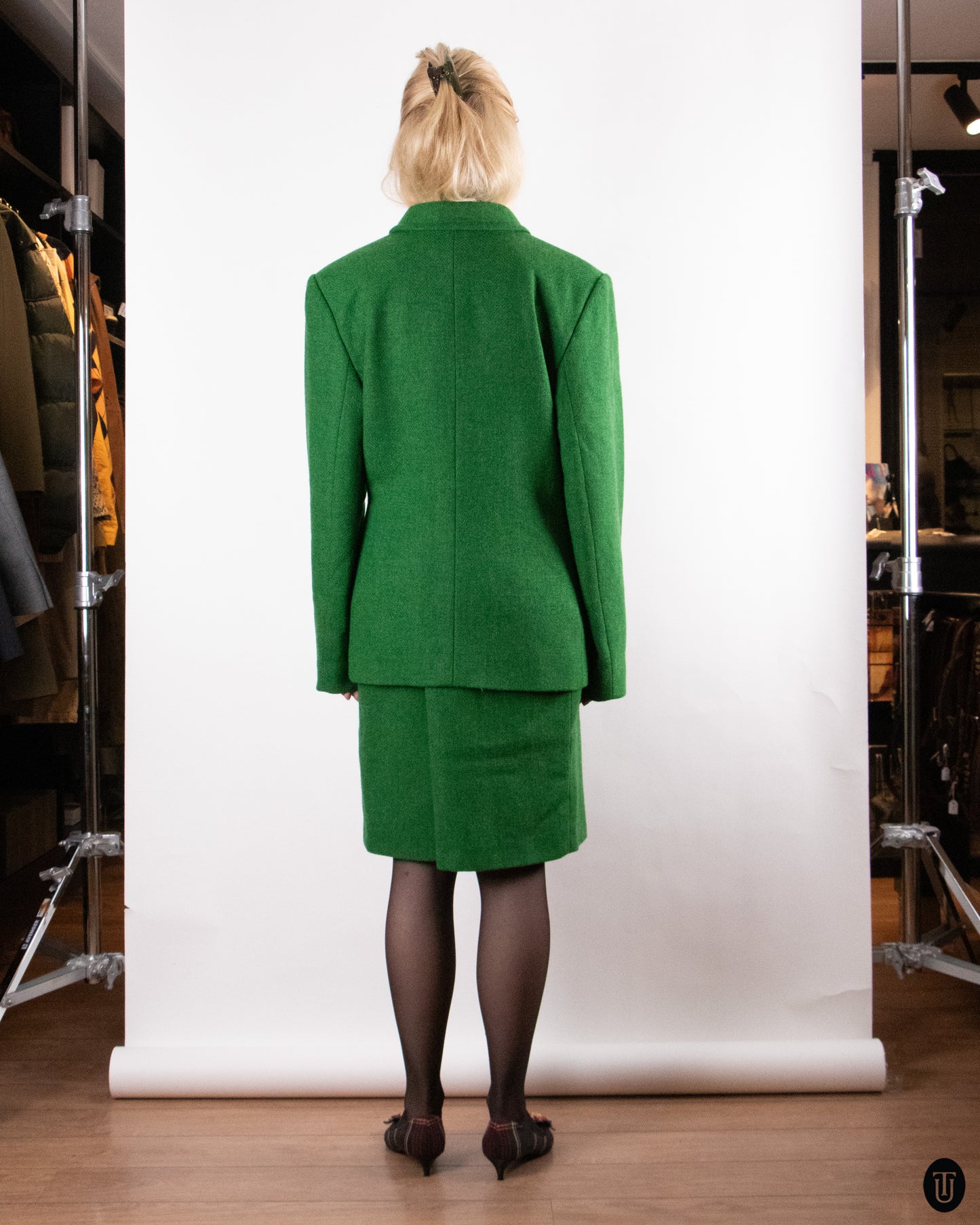 80's Yves Saint Laurent Forest Green Wool Suit L