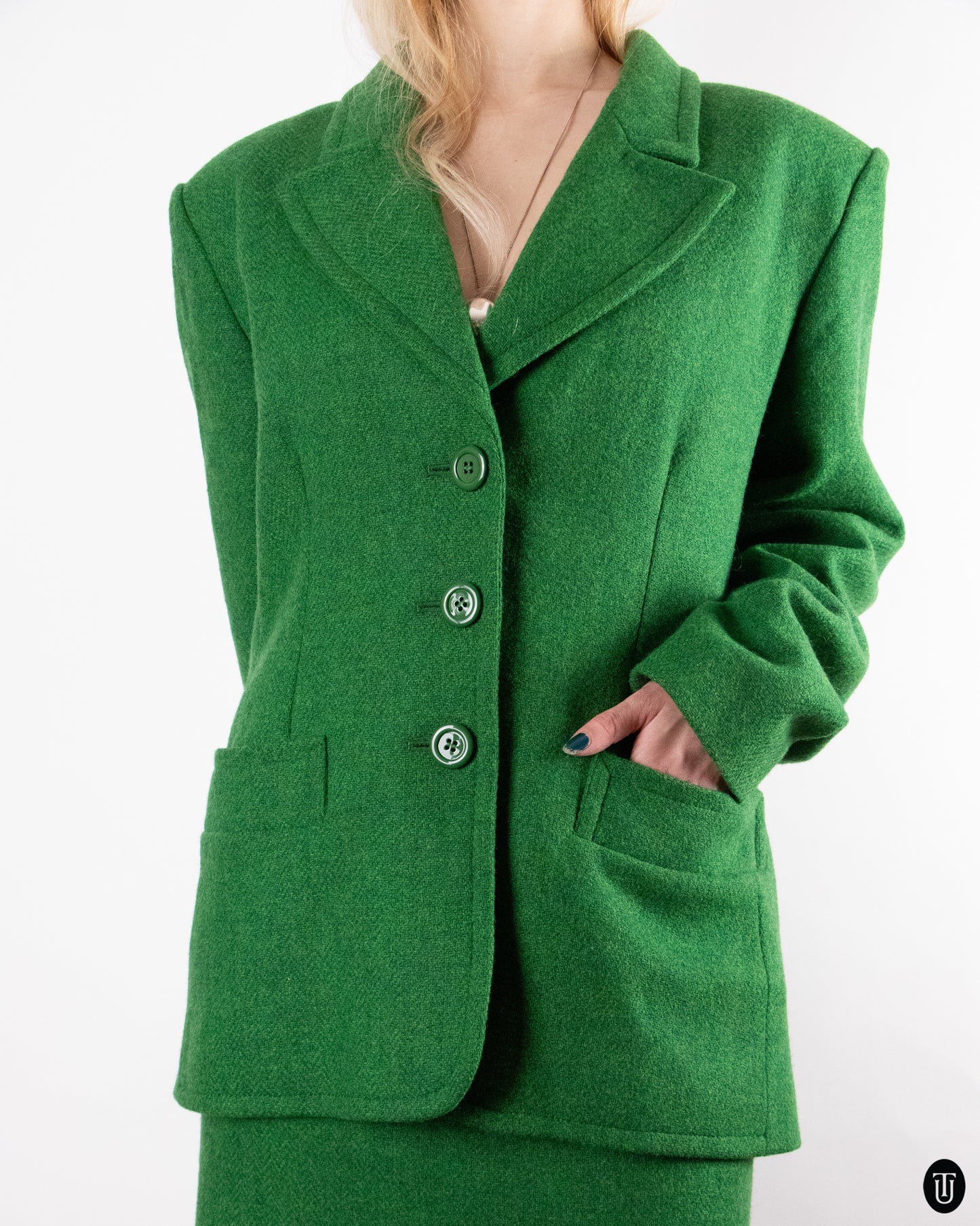 80's Yves Saint Laurent Forest Green Wool Suit L