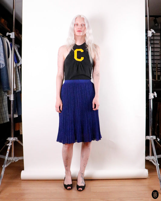 00's Missoni Blue Metallic Pleated Midi-Skirt M
