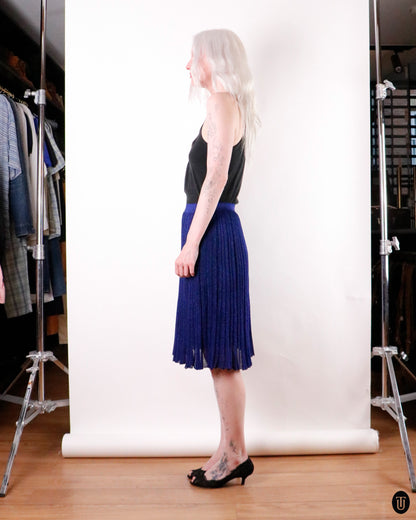 00's Missoni Blue Metallic Pleated Midi-Skirt M