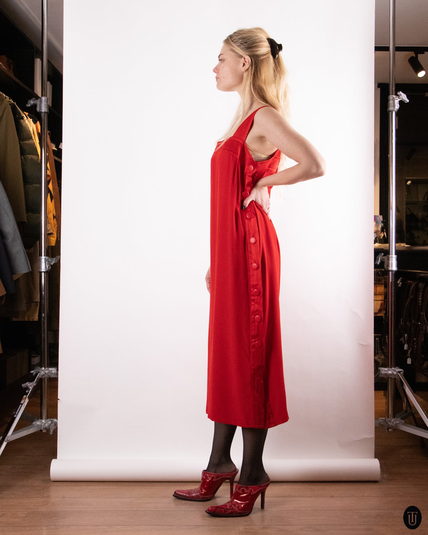 80's Pierre Balmain Scarlet Crepe Dress M