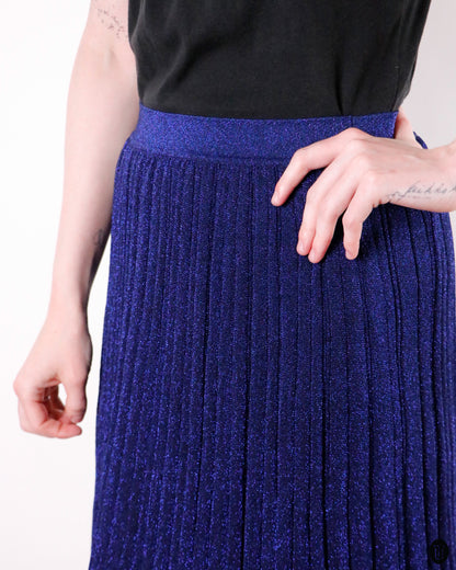 00's Missoni Blue Metallic Pleated Midi-Skirt M