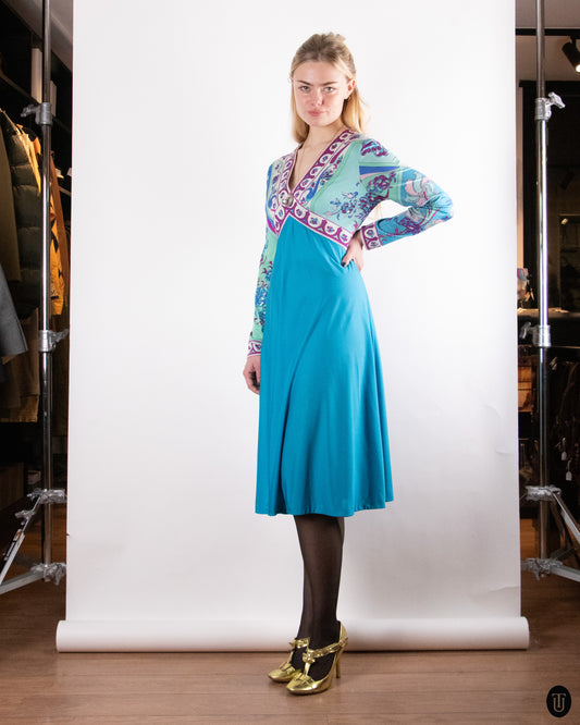 60's Emilio Pucci Printed Silk Jersey Dress M