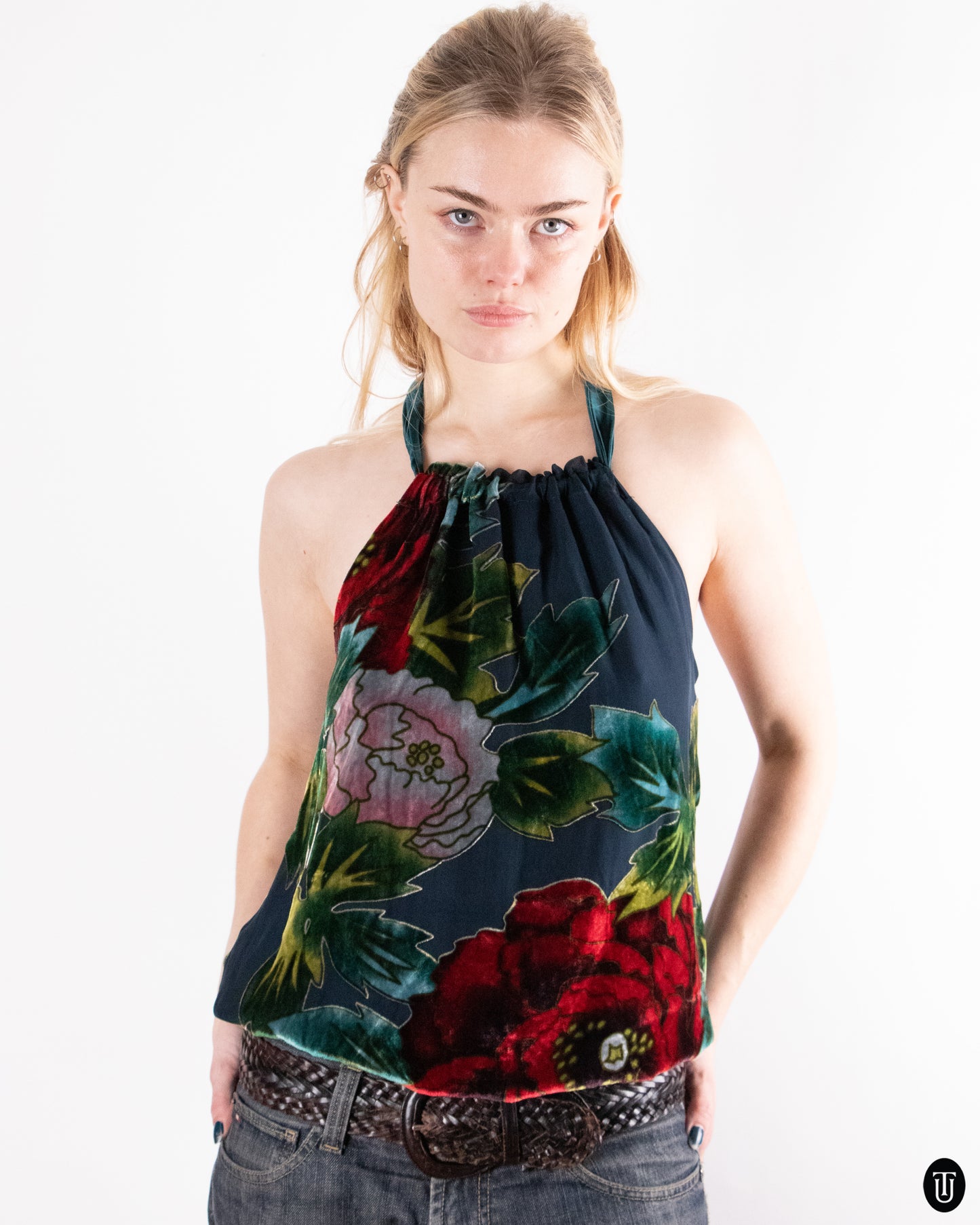 00's Hale Bob Silk Devoré Halter Top S