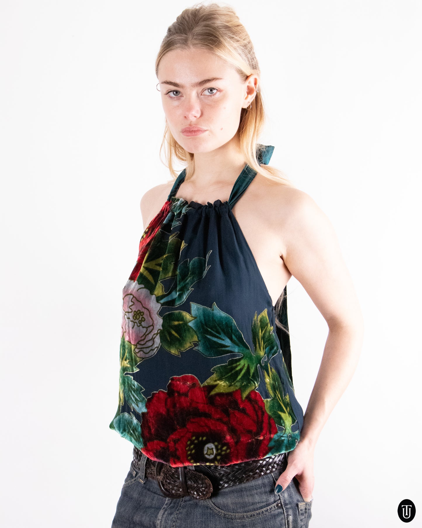 00's Hale Bob Silk Devoré Halter Top S