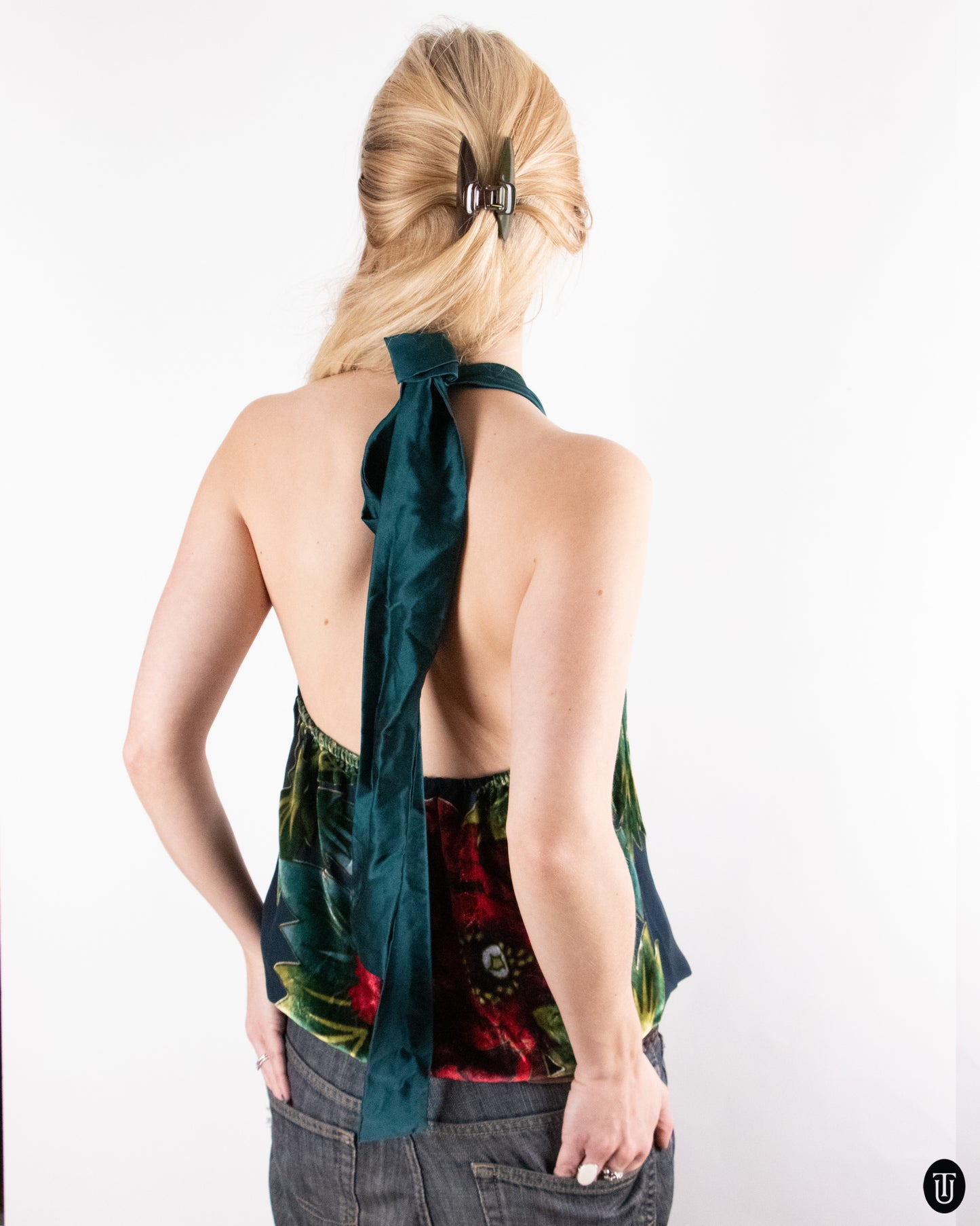 00's Hale Bob Silk Devoré Halter Top S