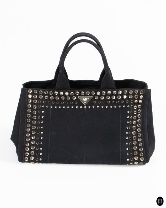 00's Prada Rhinestone Studded Canapa Tote