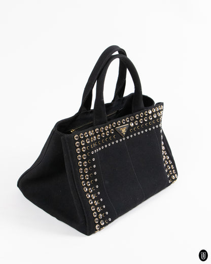 00's Prada Rhinestone Studded Canapa Tote