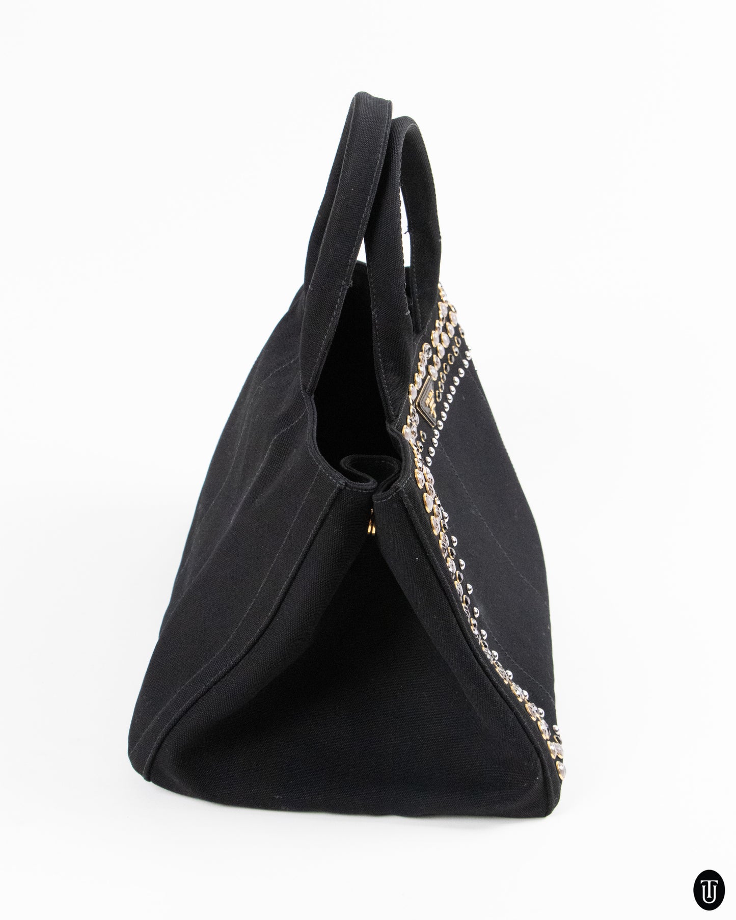 00's Prada Rhinestone Studded Canapa Tote