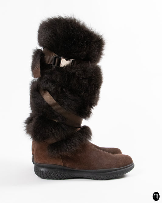00's Prada Fur Riding Boots 38