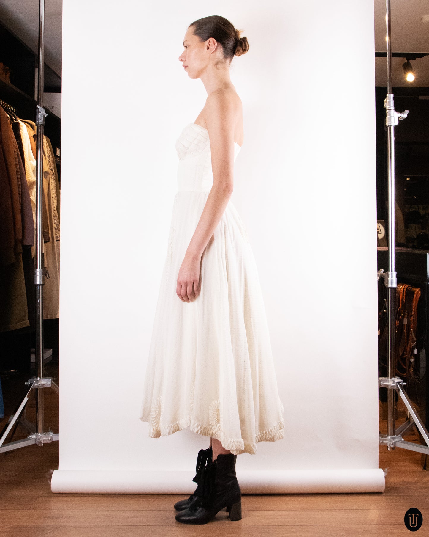 50's Ivory Strapless Tea-Length Gown XS