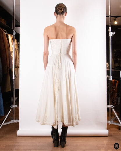 50's Ivory Strapless Tea-Length Gown XS
