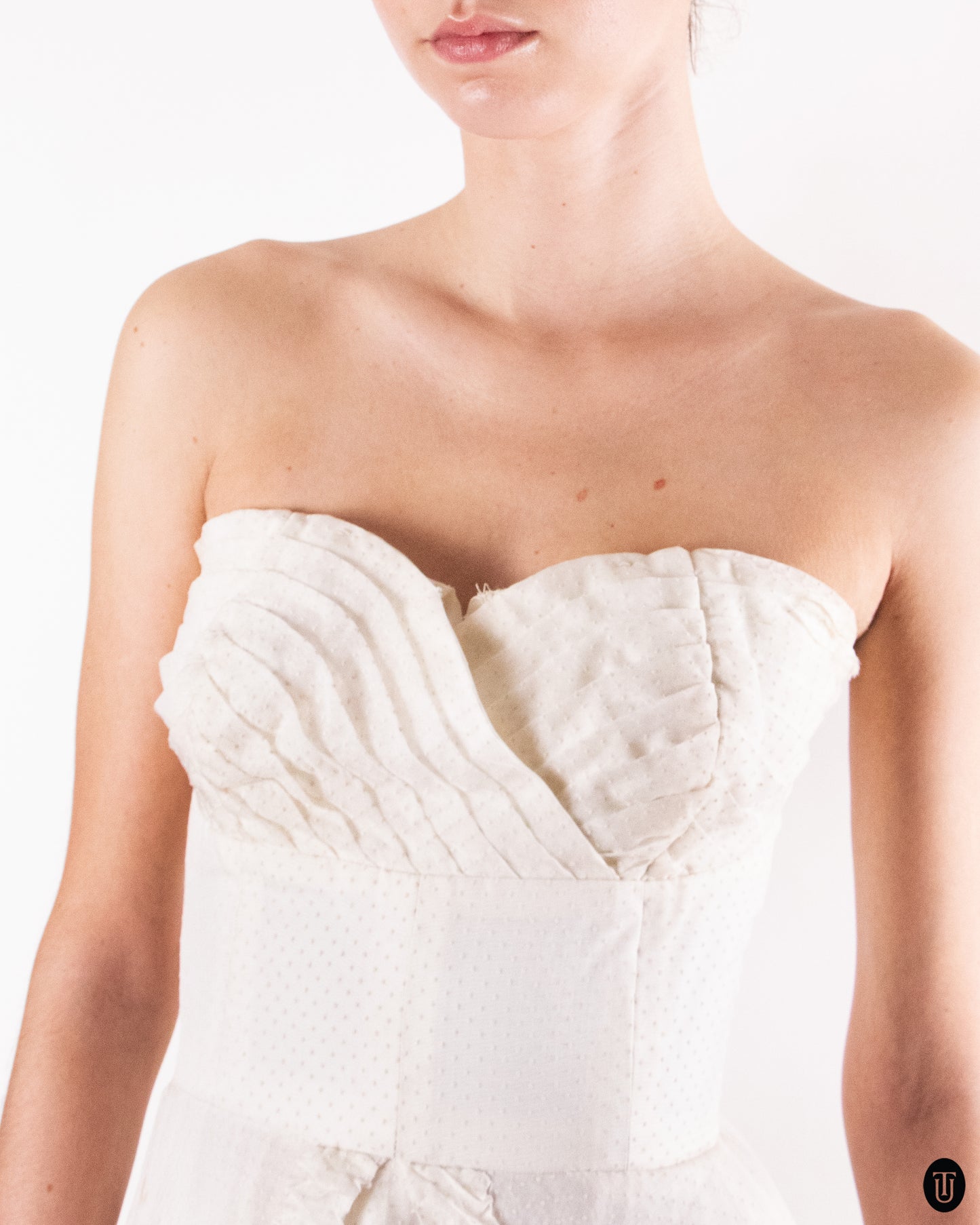 50's Ivory Strapless Tea-Length Gown XS