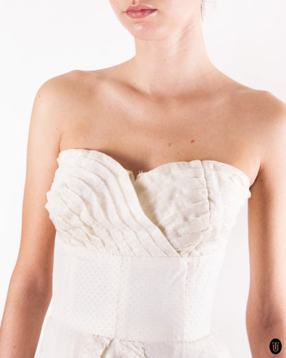 50's Ivory Strapless Tea-Length Gown XS