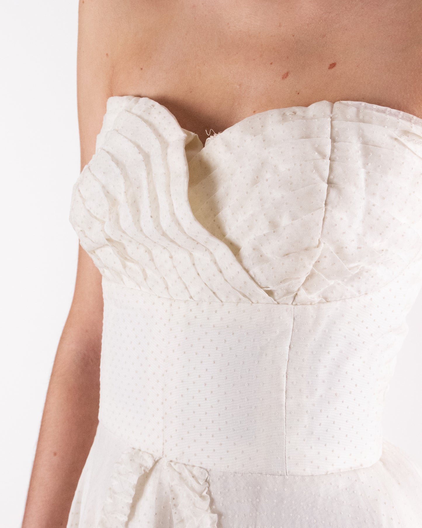 50's Ivory Strapless Tea-Length Gown XS