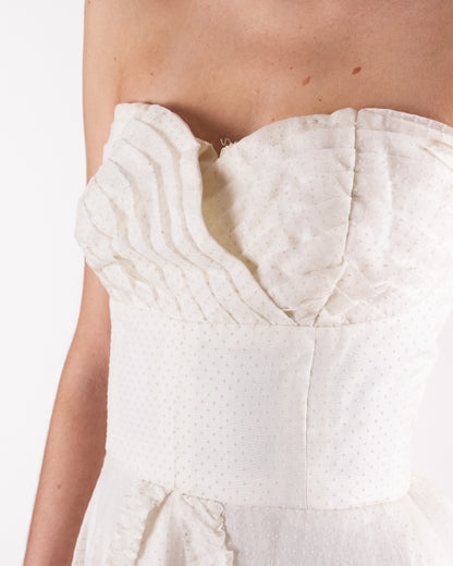 50's Ivory Strapless Tea-Length Gown XS