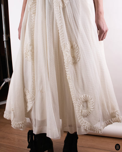 50's Ivory Strapless Tea-Length Gown XS