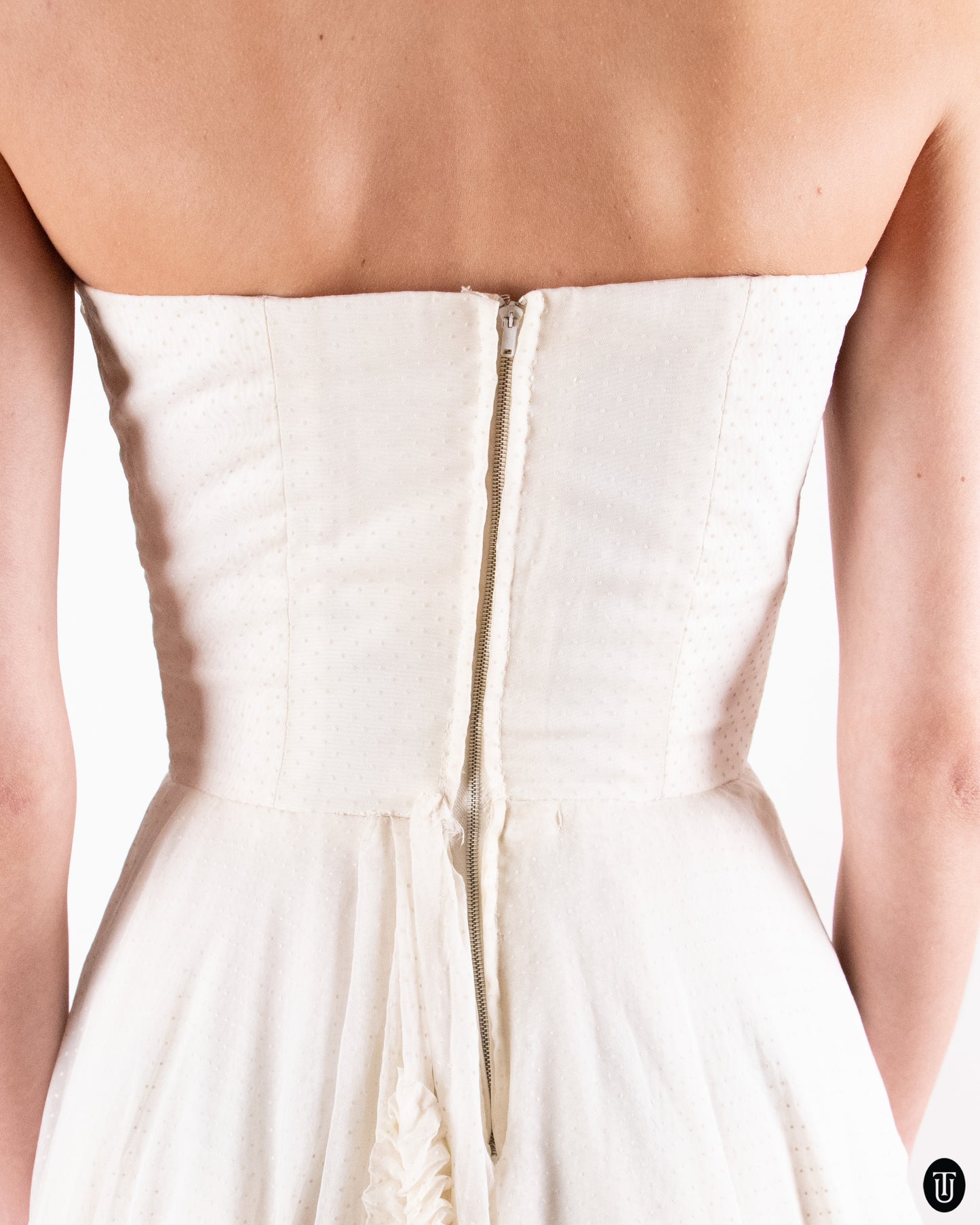 50's Ivory Strapless Tea-Length Gown XS