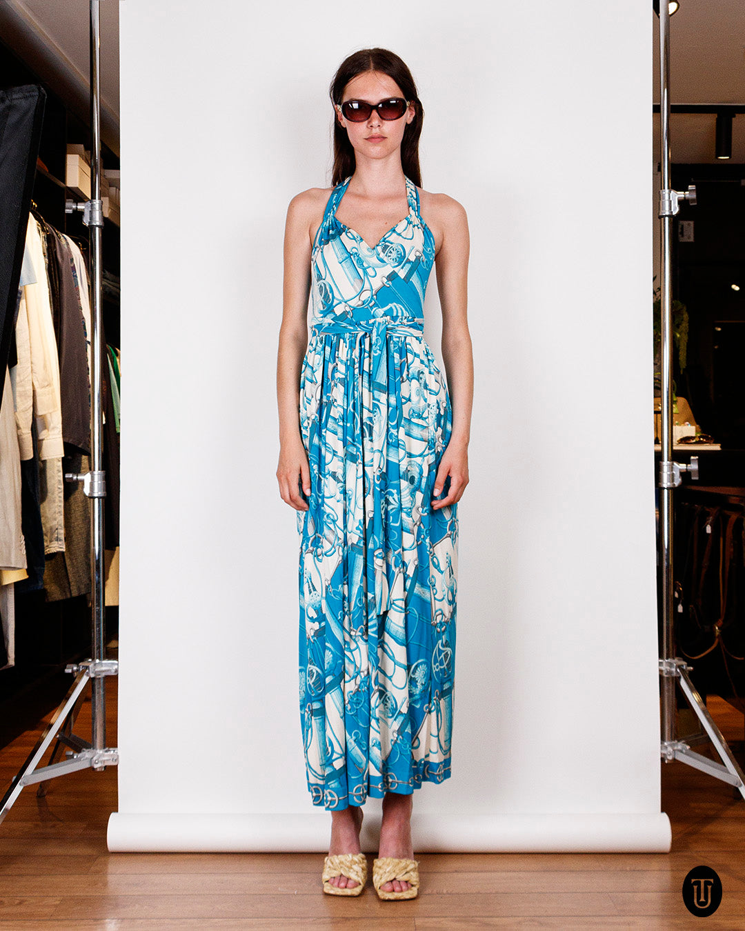 Hermès Sport Printed Silk Jersey Long Dress S