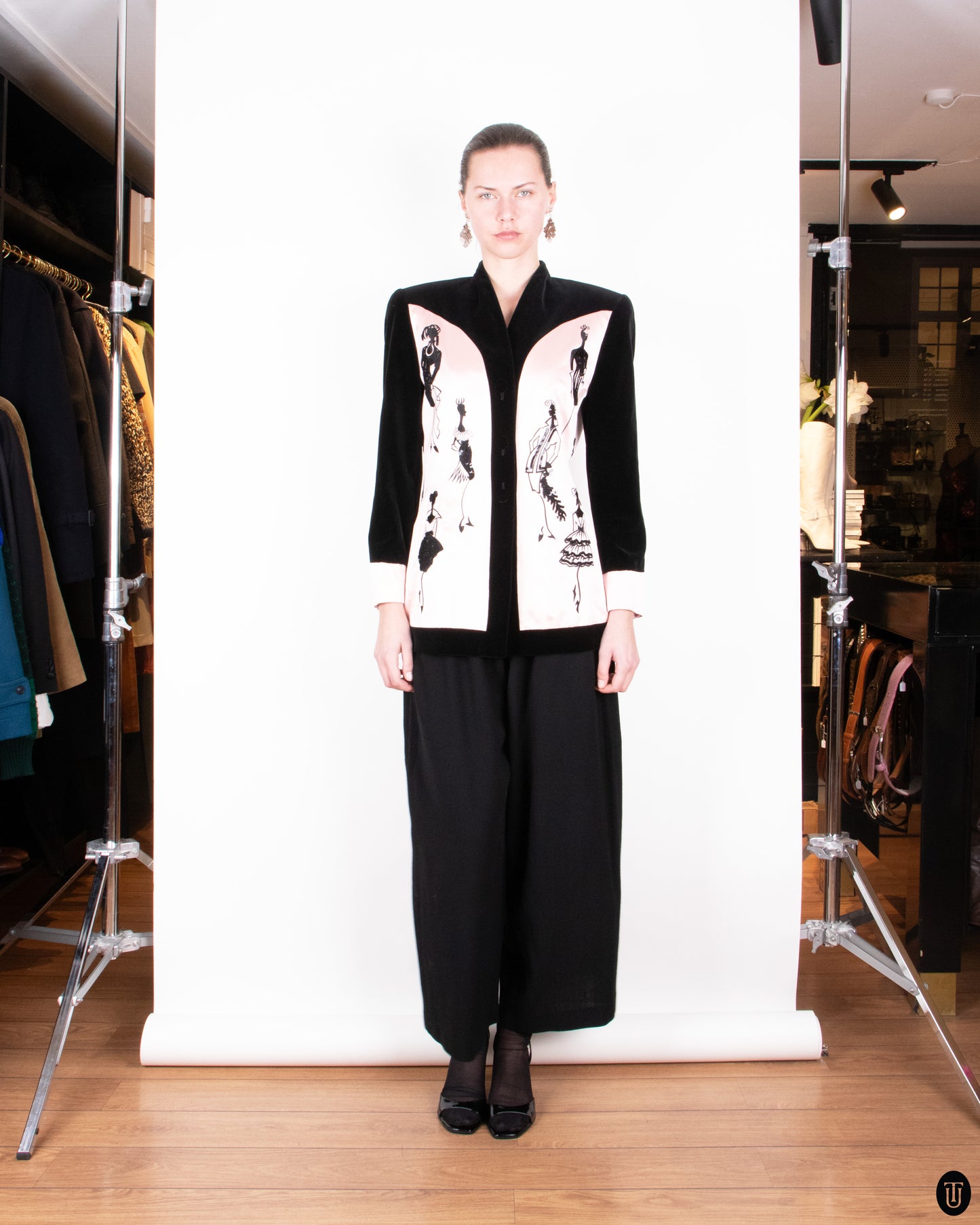 80's Escada by Margareta Ley Pink Black Embellished Blazer S