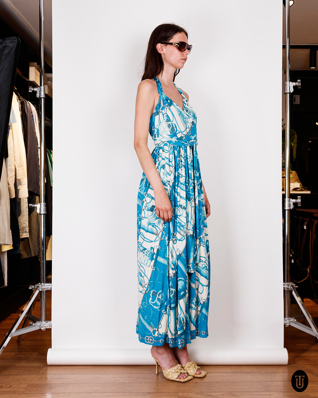 Hermès Sport Printed Silk Jersey Long Dress S