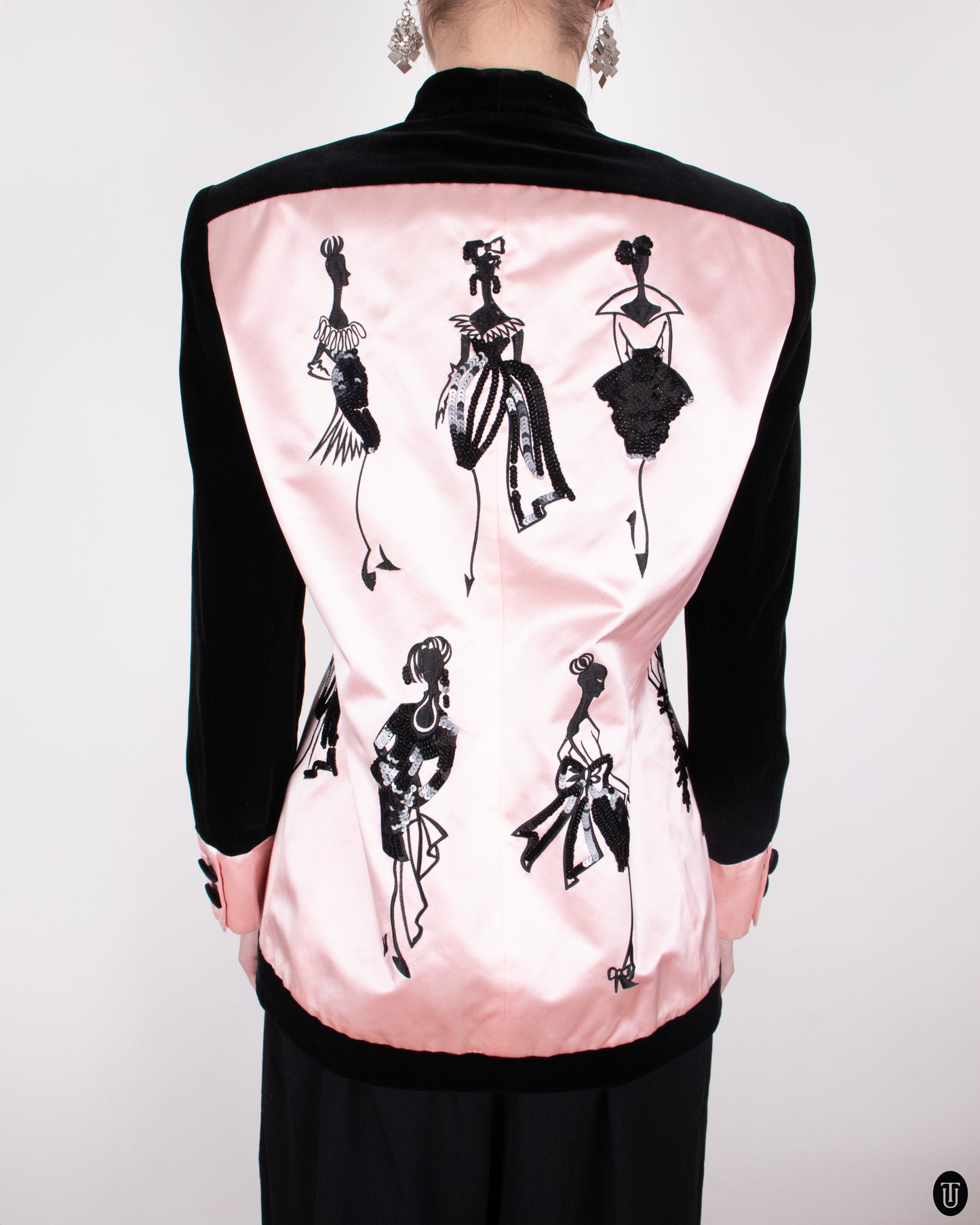 80's Escada by Margareta Ley Pink Black Embellished Blazer S