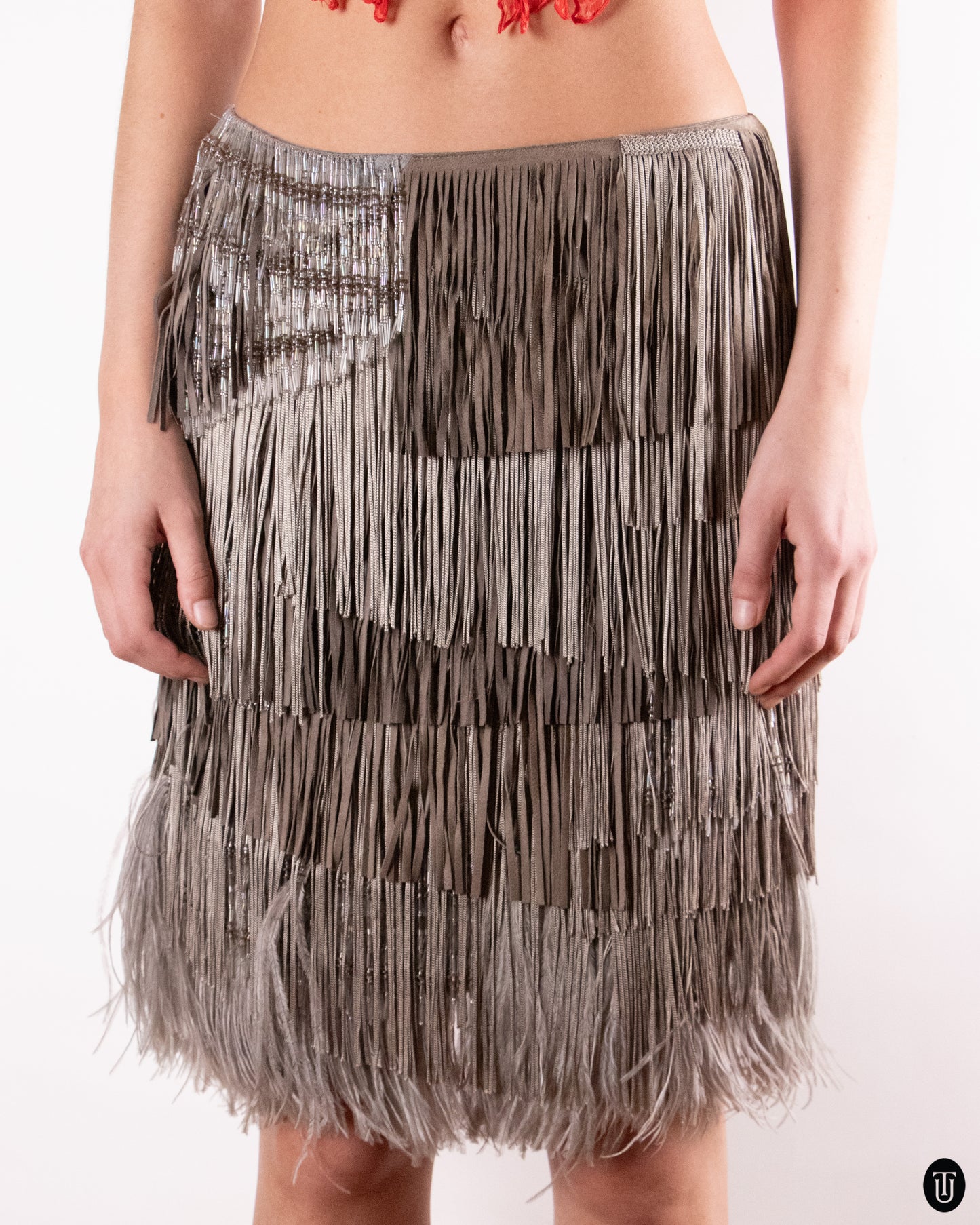 SS09 Alessandro Dell'Aqua Silk Embellished Fringe Skirt M