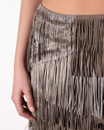 SS09 Alessandro Dell'Aqua Silk Embellished Fringe Skirt M