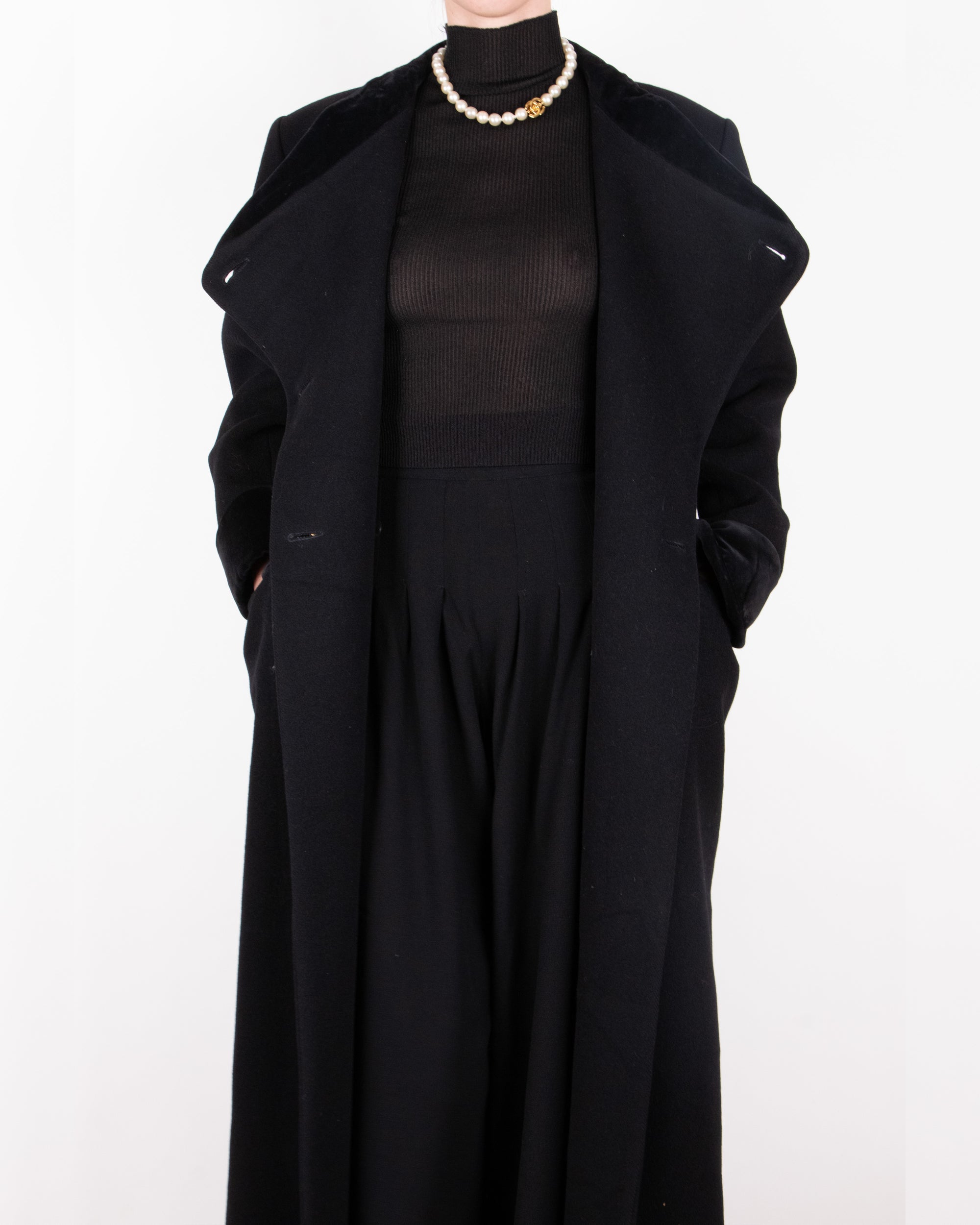 1980s Christian Dior Black Wool Military-Style Coat L