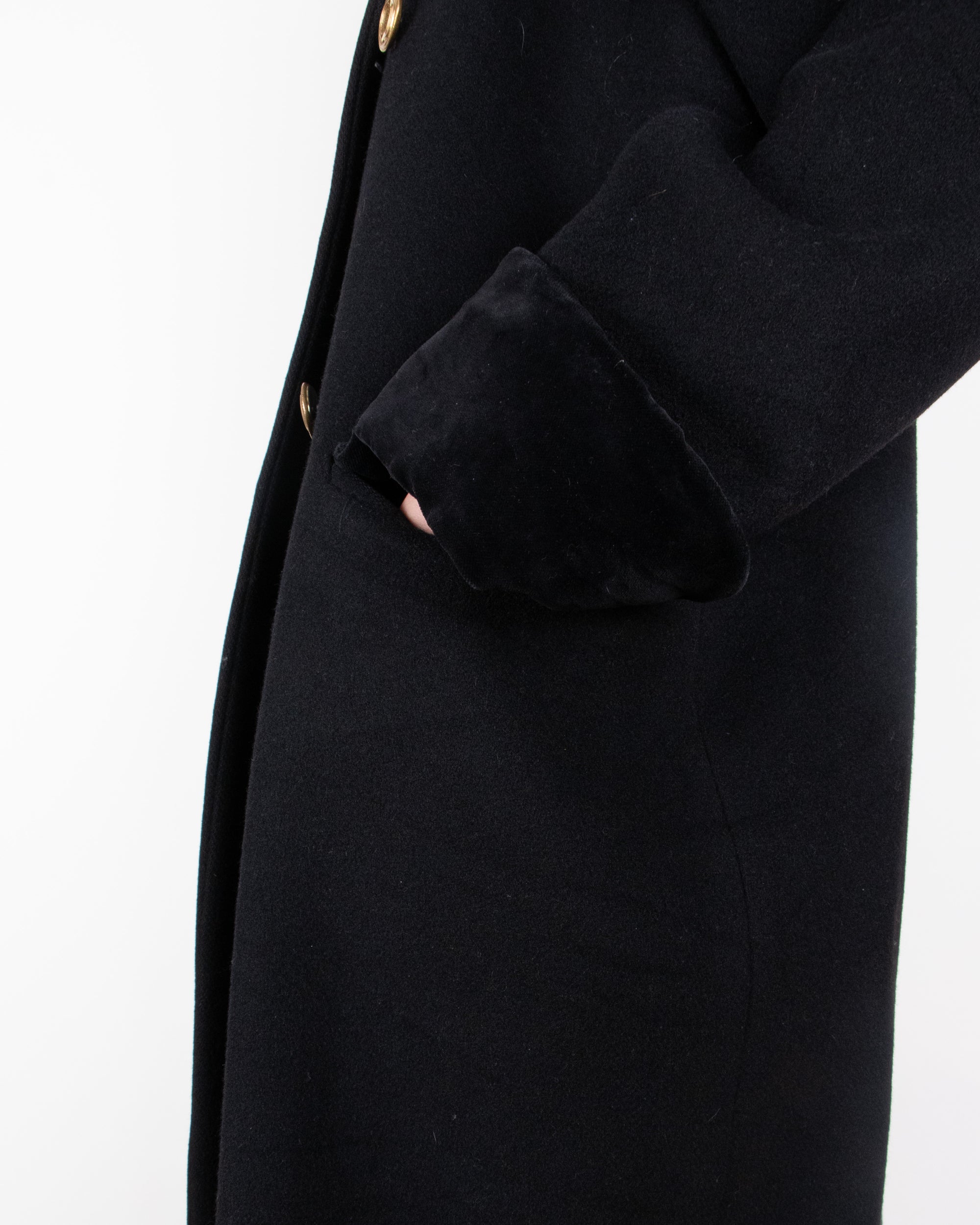 1980s Christian Dior Black Wool Military-Style Coat L