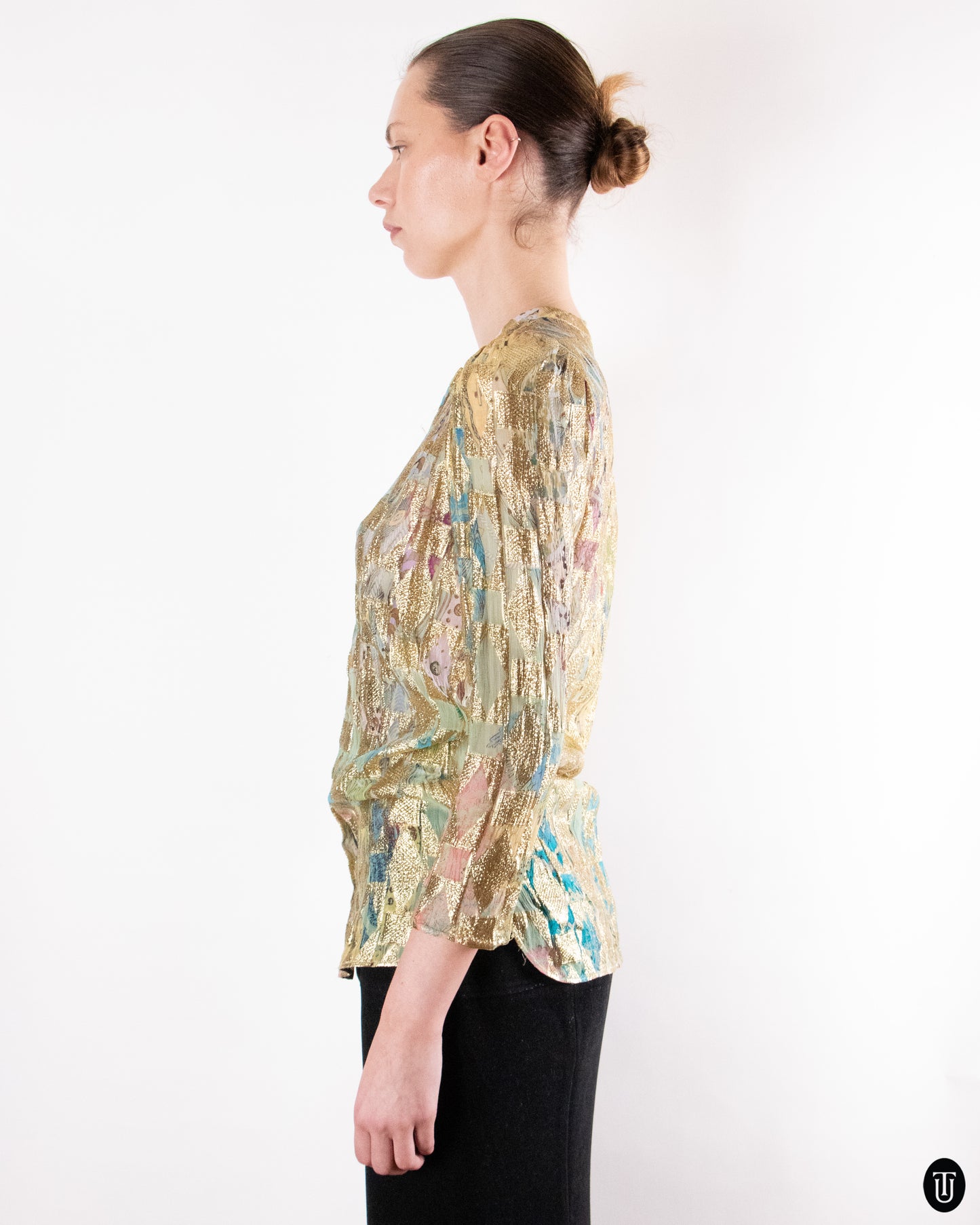 00's Roberto Cavalli Silk Iridescent Metallic Top M