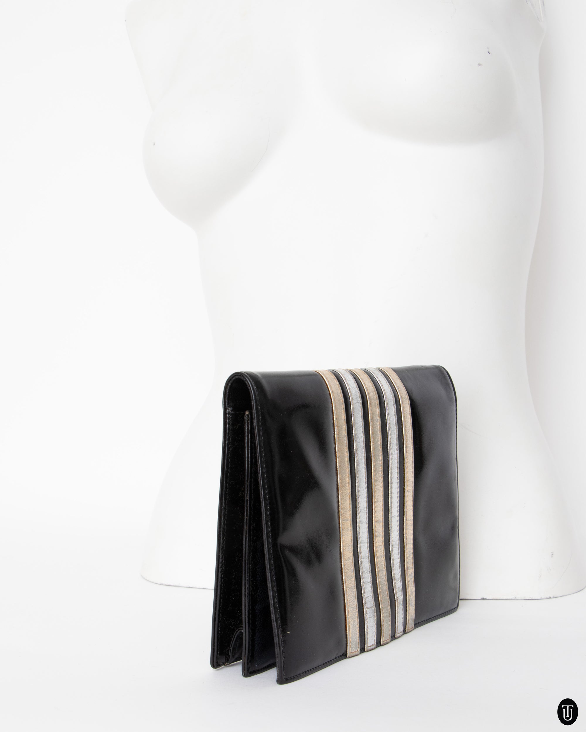 1970s Yves Saint Laurent Patent Leather and Metallic Clutch