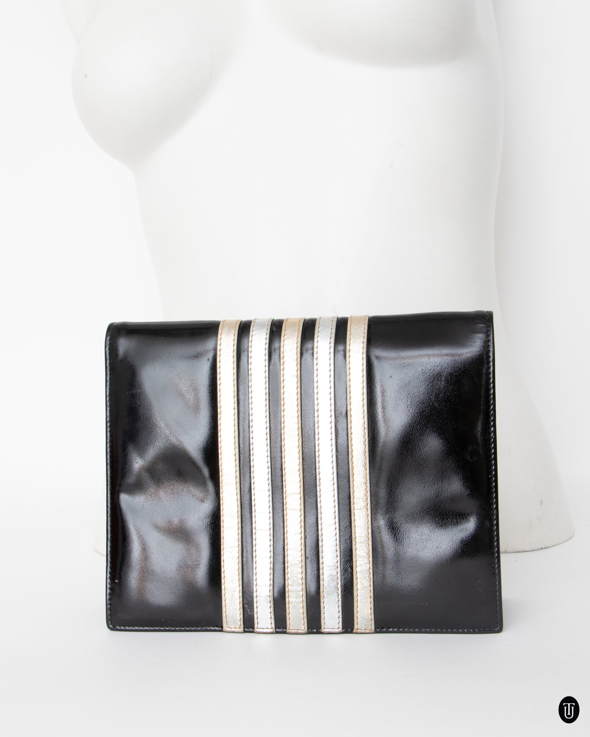 1970s Yves Saint Laurent Patent Leather and Metallic Clutch