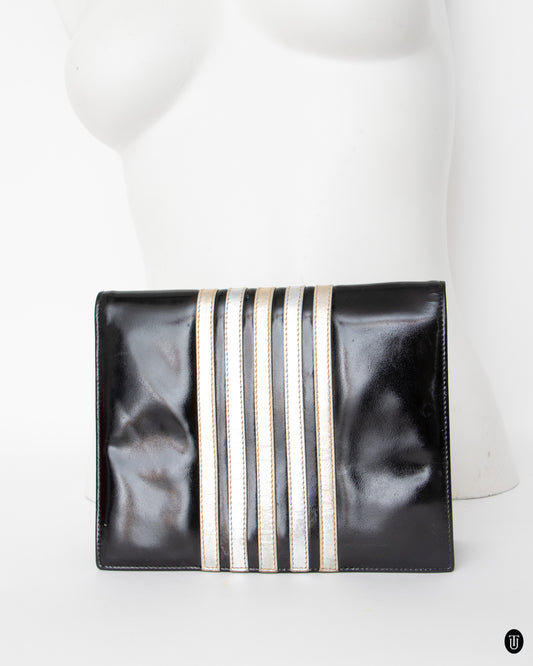 70's Yves Saint Laurent Patent Leather and Metallic Clutch